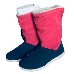 NIB Crocs Adela Foldover Fuzz Bootie 9 Poppy Stucco Standard Fit